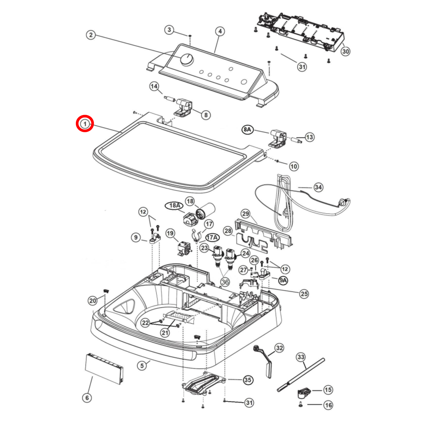 140129166017 Electrolux, Simpson, Westinghouse Washing Machine Lid Assembly - A12916601