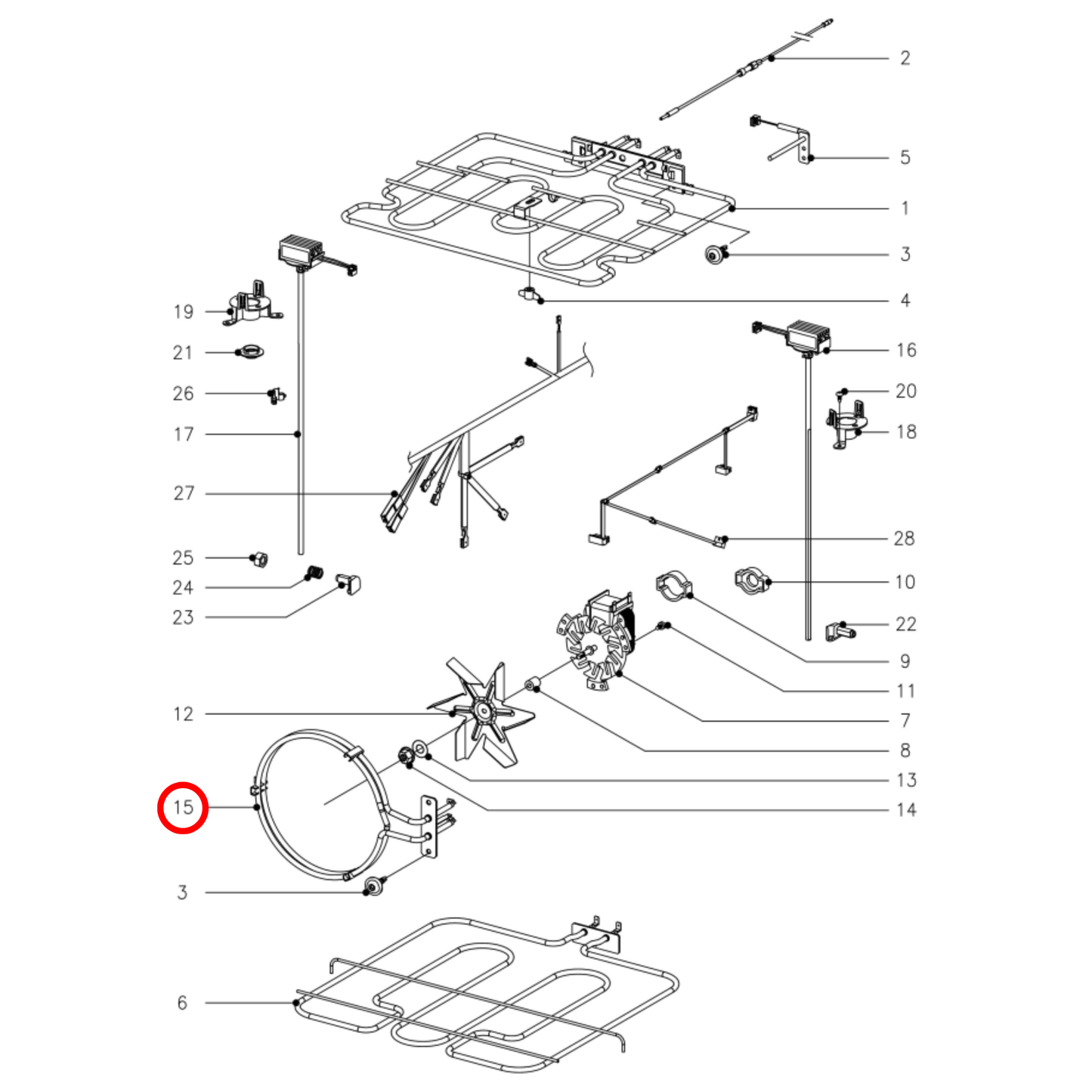 7840021 Miele Oven Fan Forced Heating Element 230V - 7840020