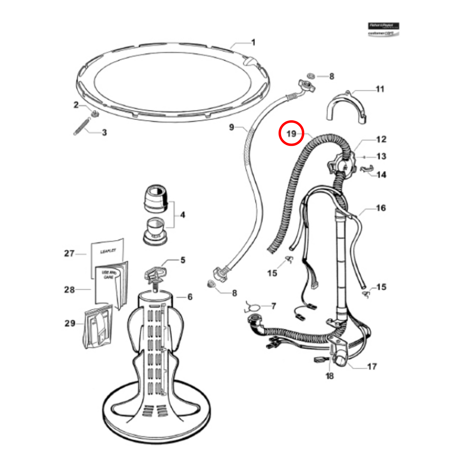 421817P Fisher & Paykel Washing Machine Drain Hose & Harness Assembly