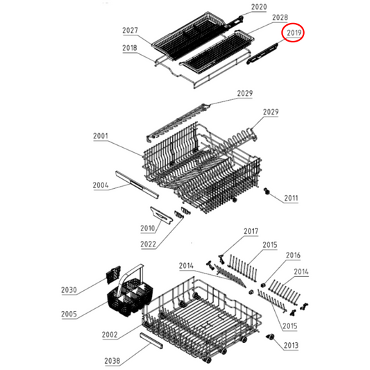 488393 Asko Dishwasher Upper Basket Adjustment Unit Right Hand Assembly