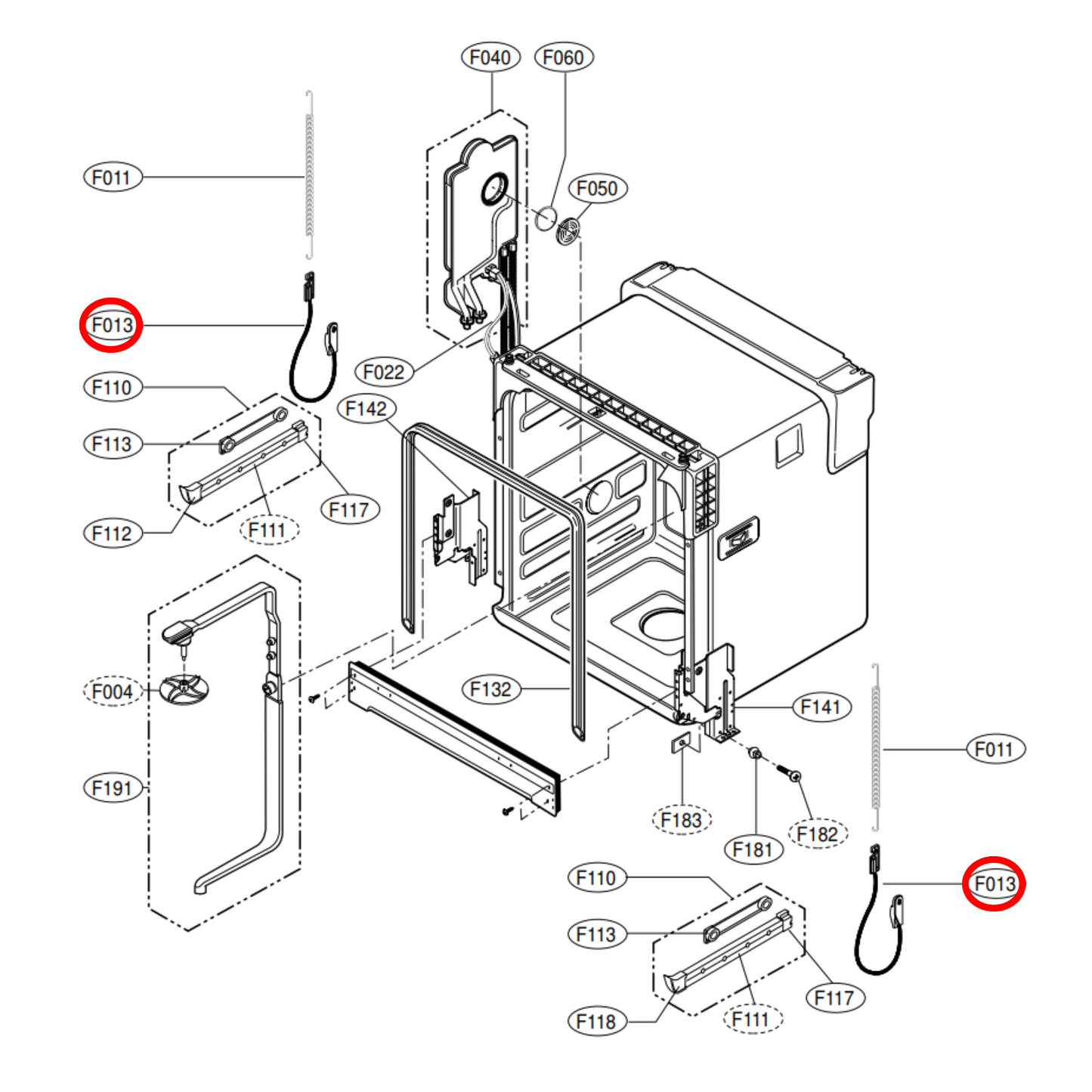 4933ED3002A LG Dishwasher Door Hinge Rope Connector White Ends