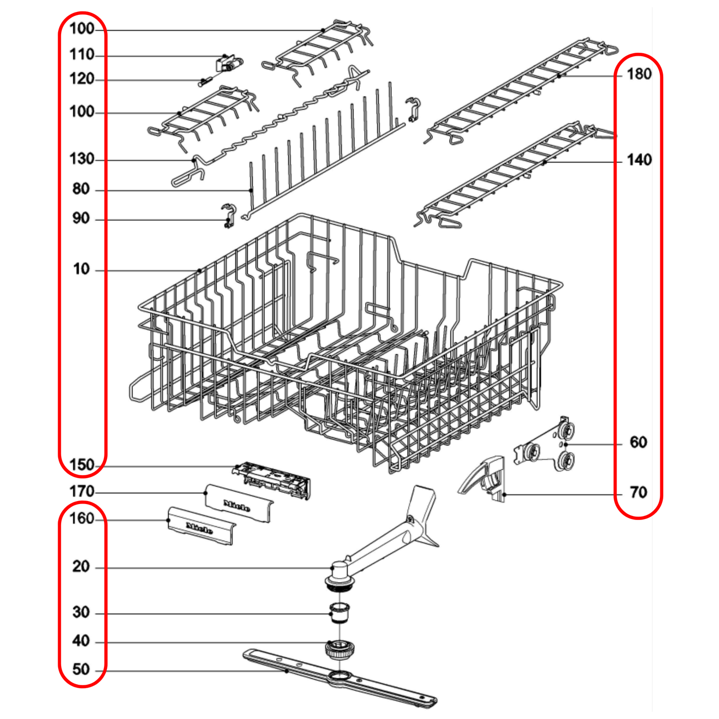 10491444 Miele Dishwasher Upper Basket - 10099560