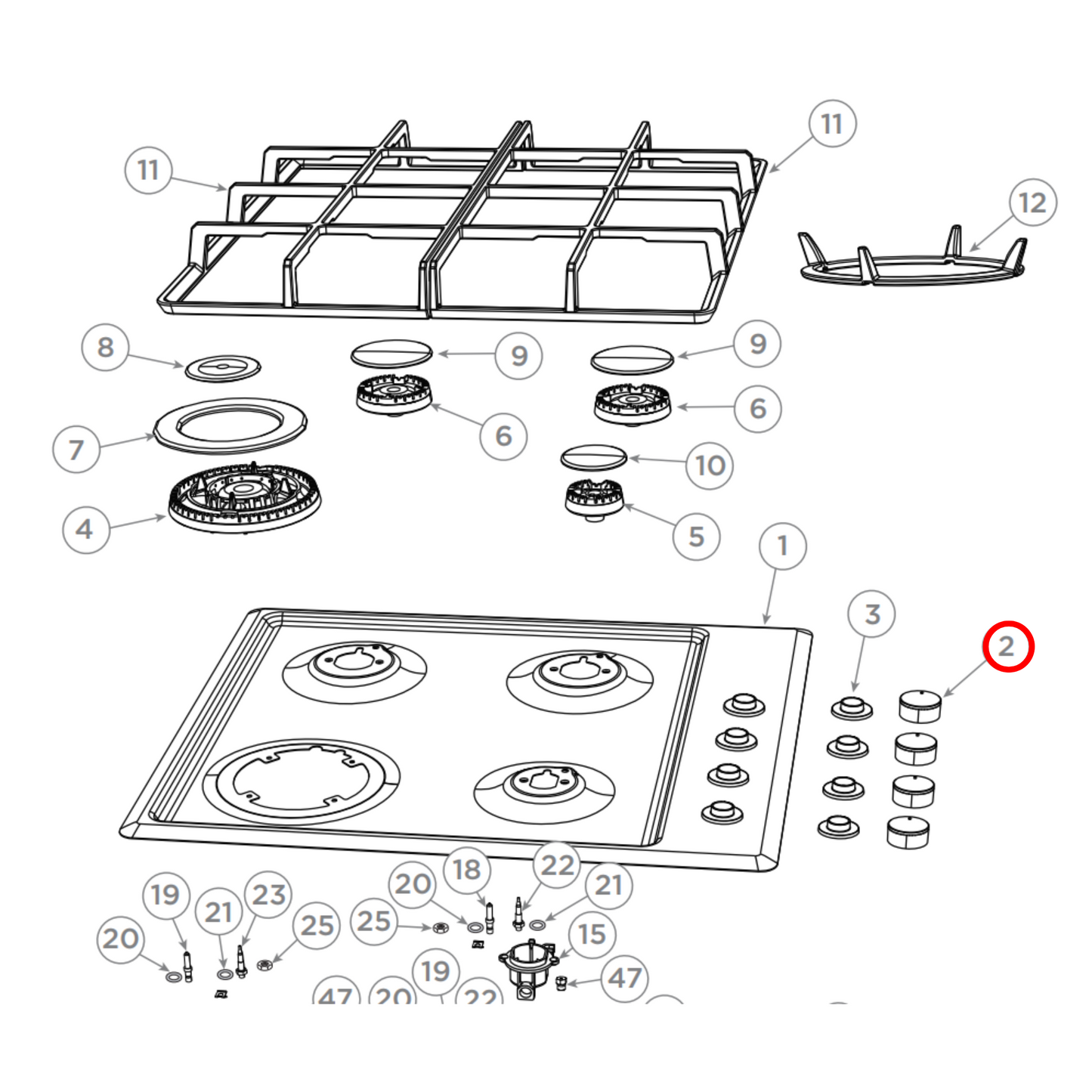 536045 Fisher & Paykel Cooktop Dial Classic Knob