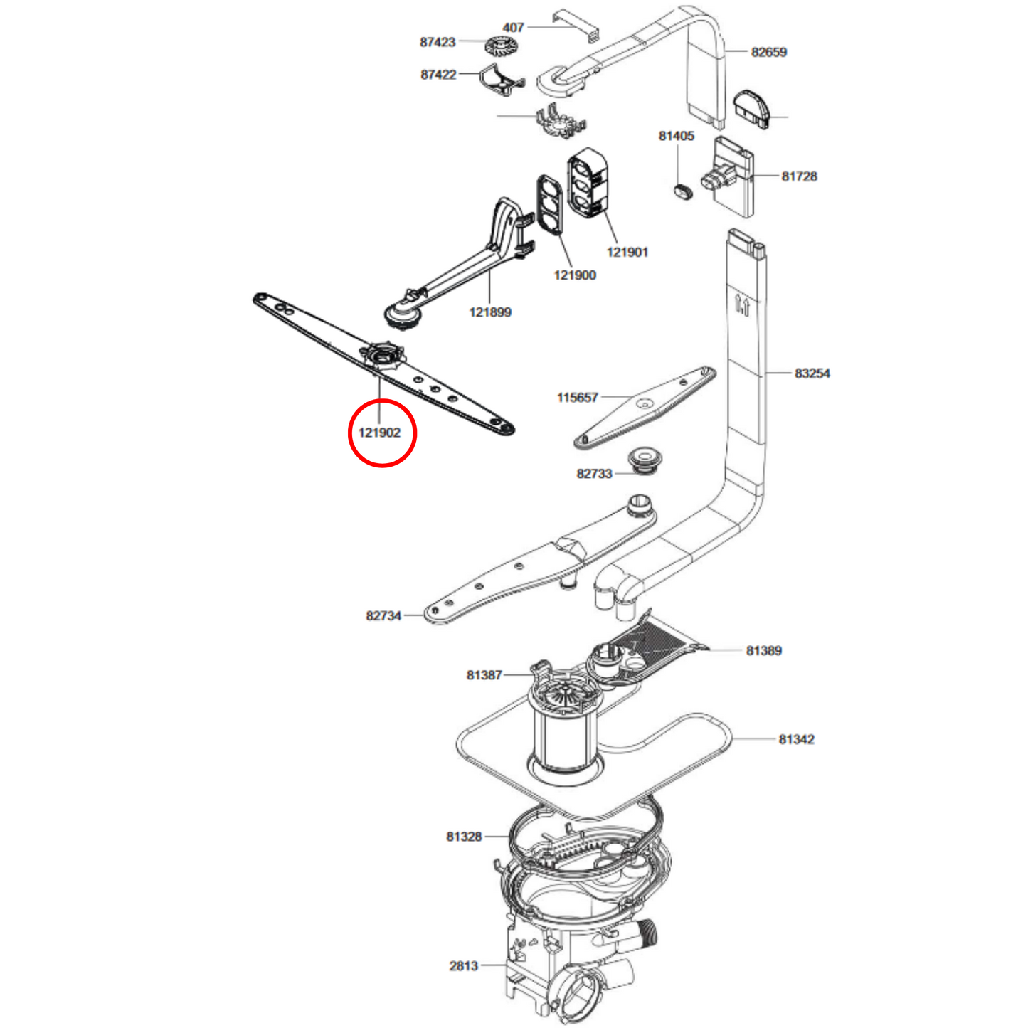 694570156 Smeg Dishwasher Upper Spray Arm