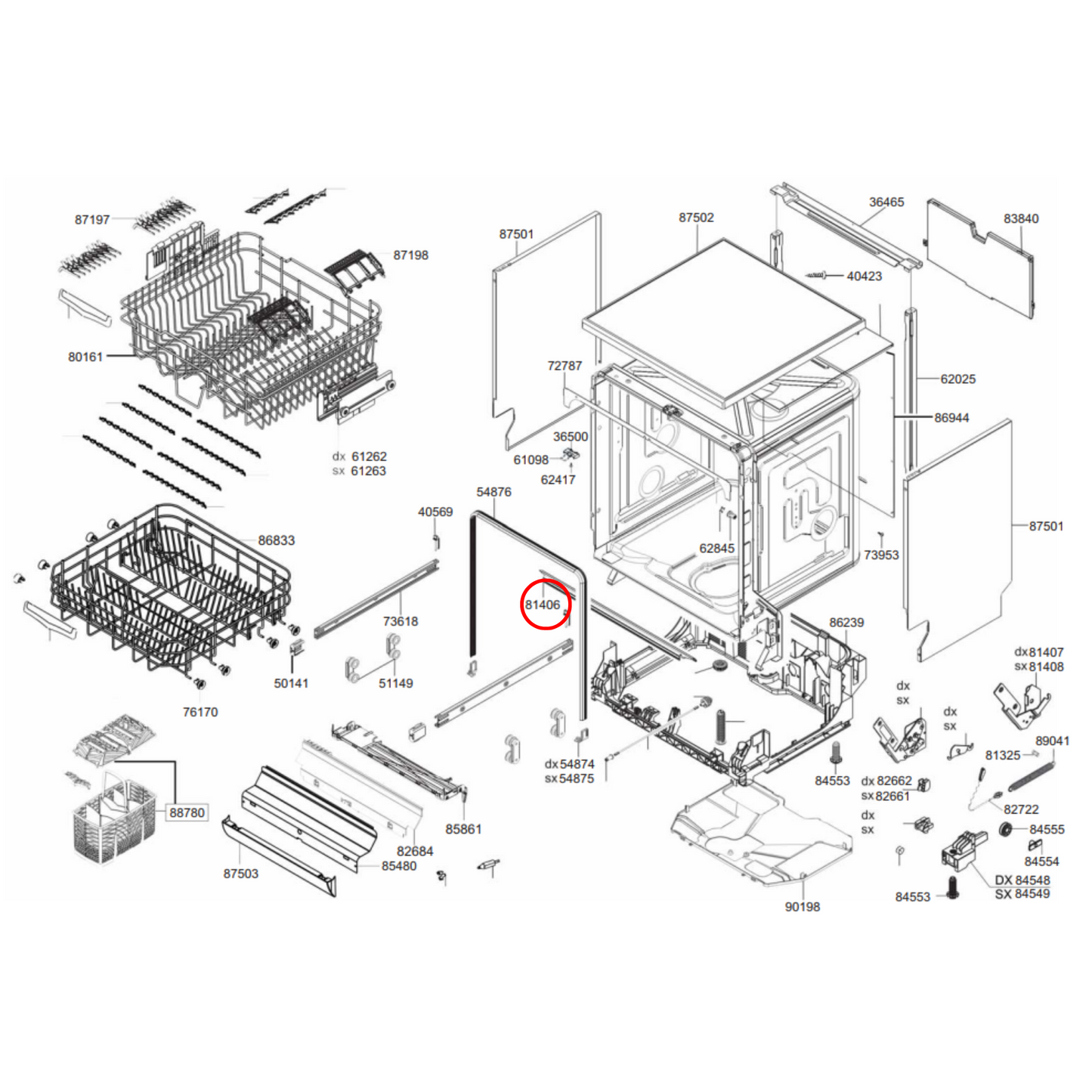 754132055 Smeg Dishwasher Lower Door Seal - 754131797