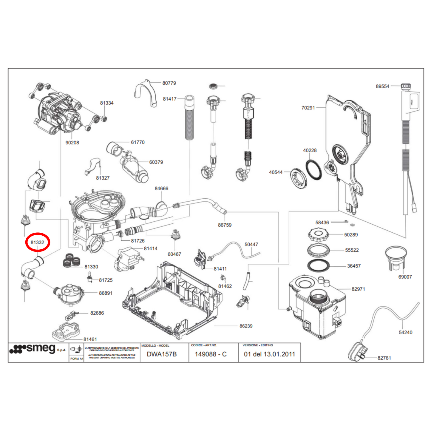 758973777 Smeg Dishwasher Pipe Pump