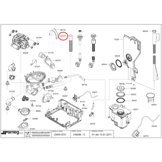 758973779 Smeg Dishwasher Drain Hose LS08 DWA Series 2 Meters