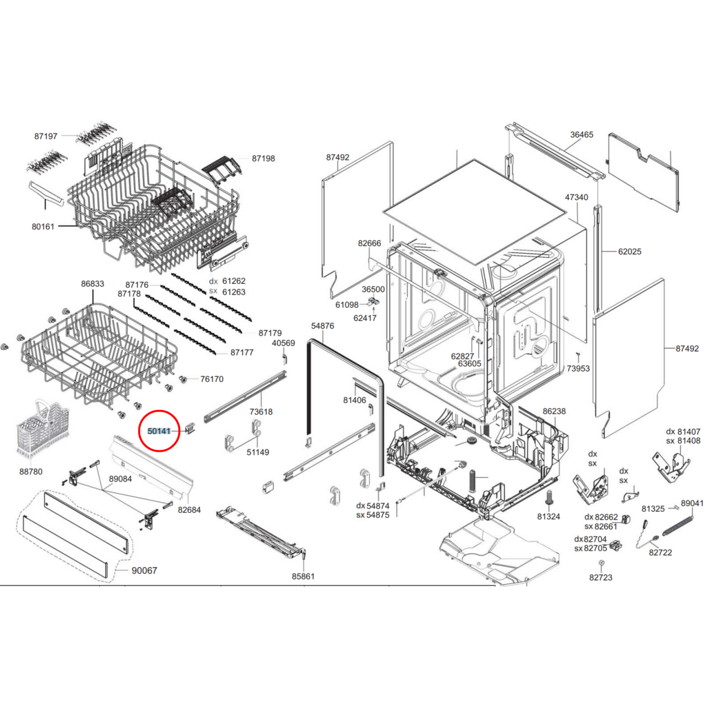 768610393 Smeg Dishwasher Upper Basket Guide End Cap - 768610309