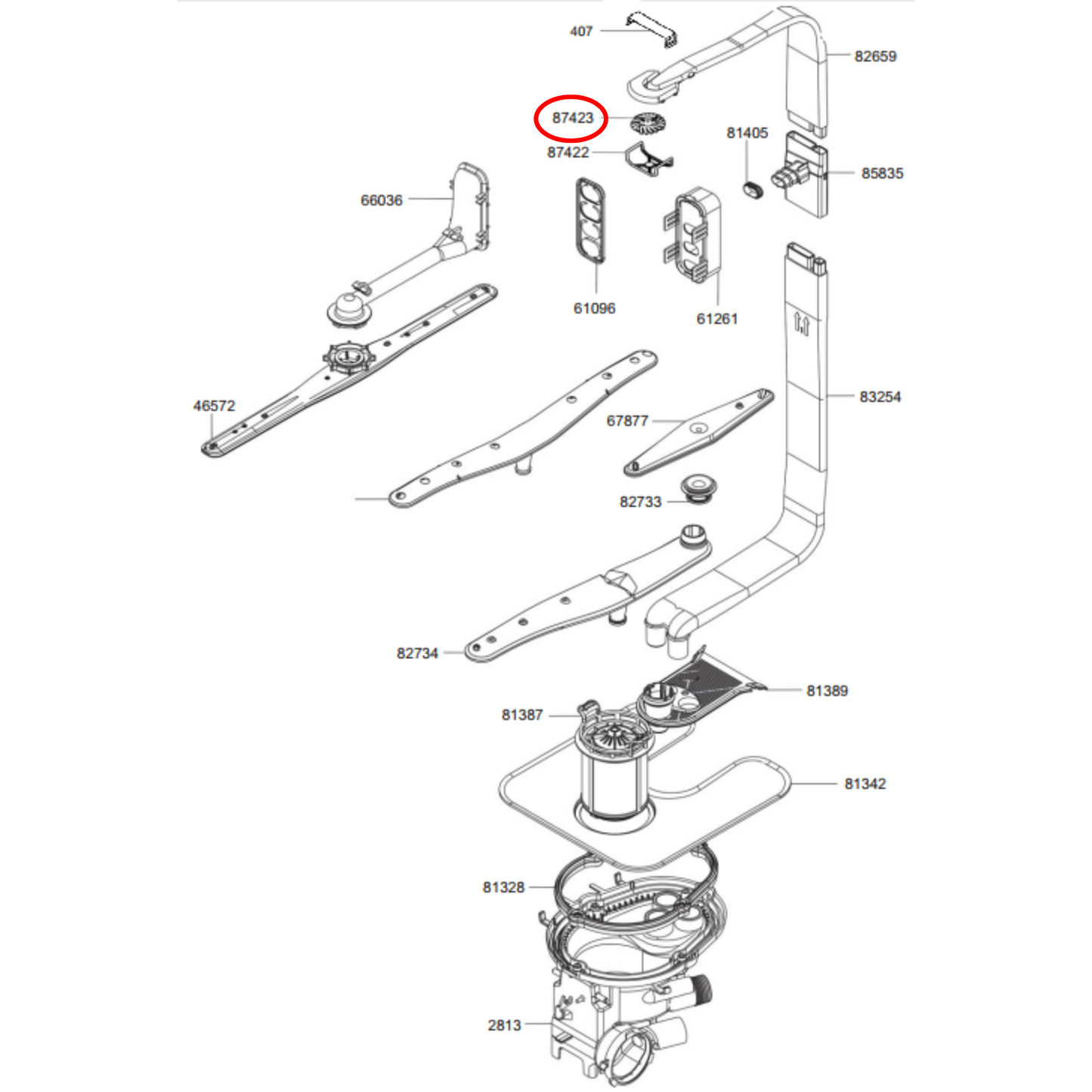 769010775 Smeg Dishwasher Upper Spray Arm