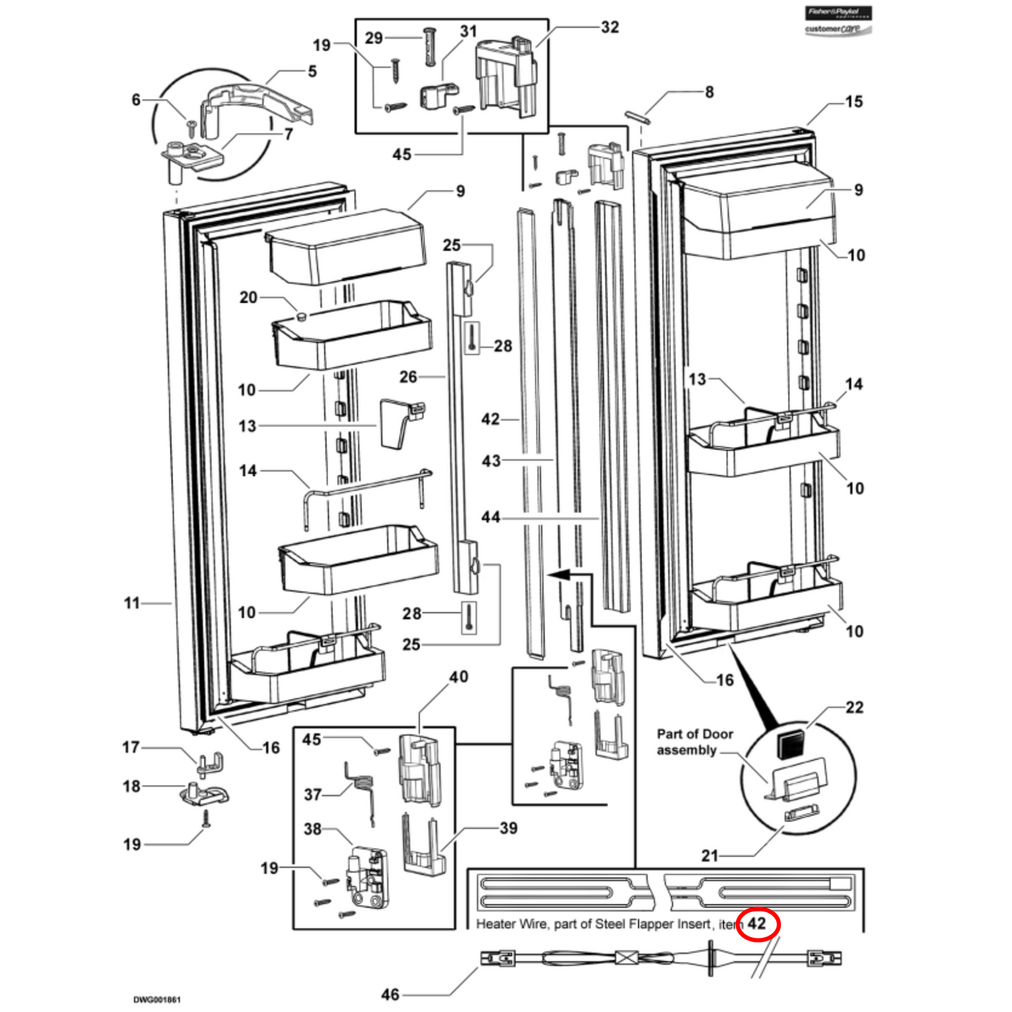 821688P Fisher & Paykel Fridge Insert Steel Flapper & Heater - 374048P