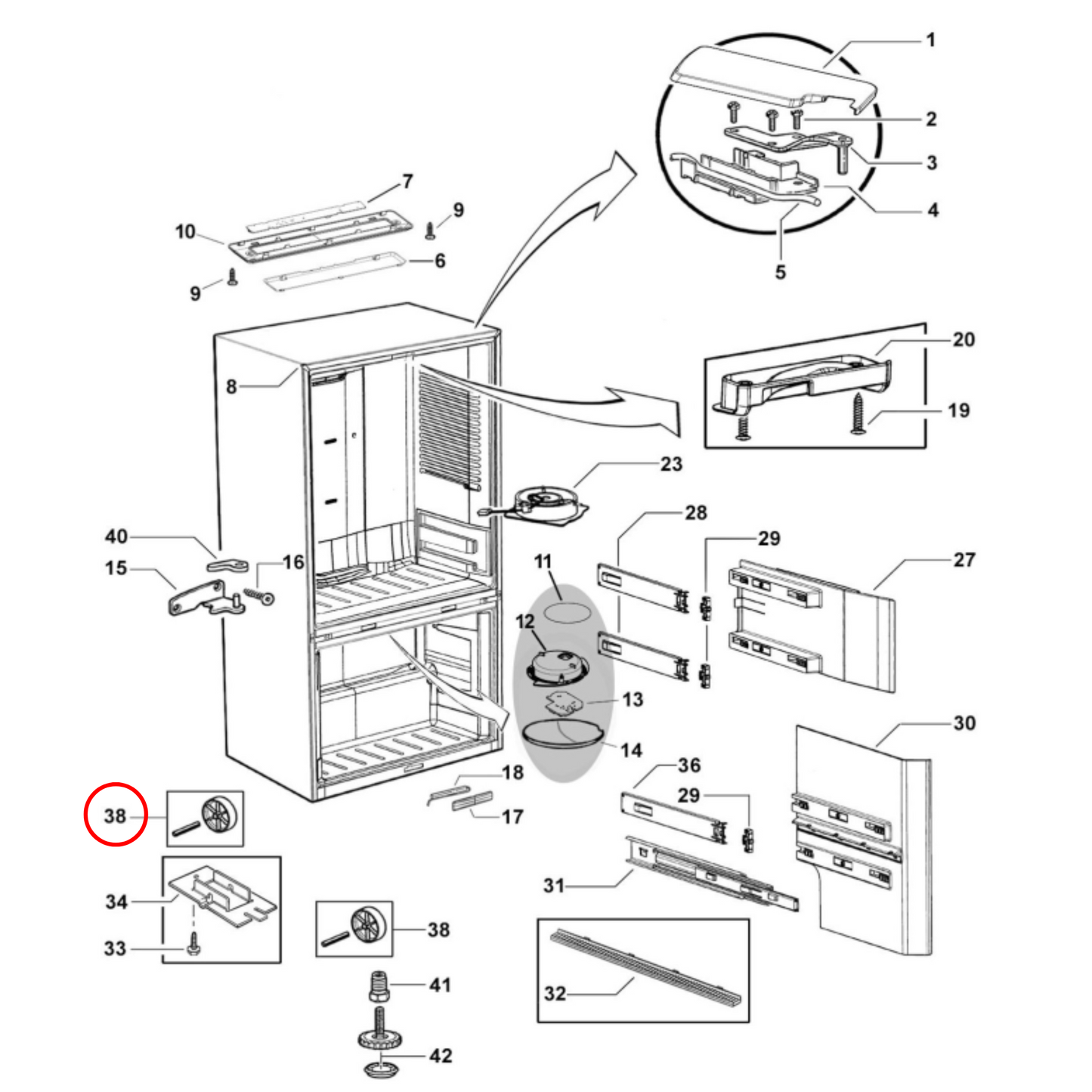 847316P Fisher & Paykel Fridge Metal Rear Wheel - 315090P