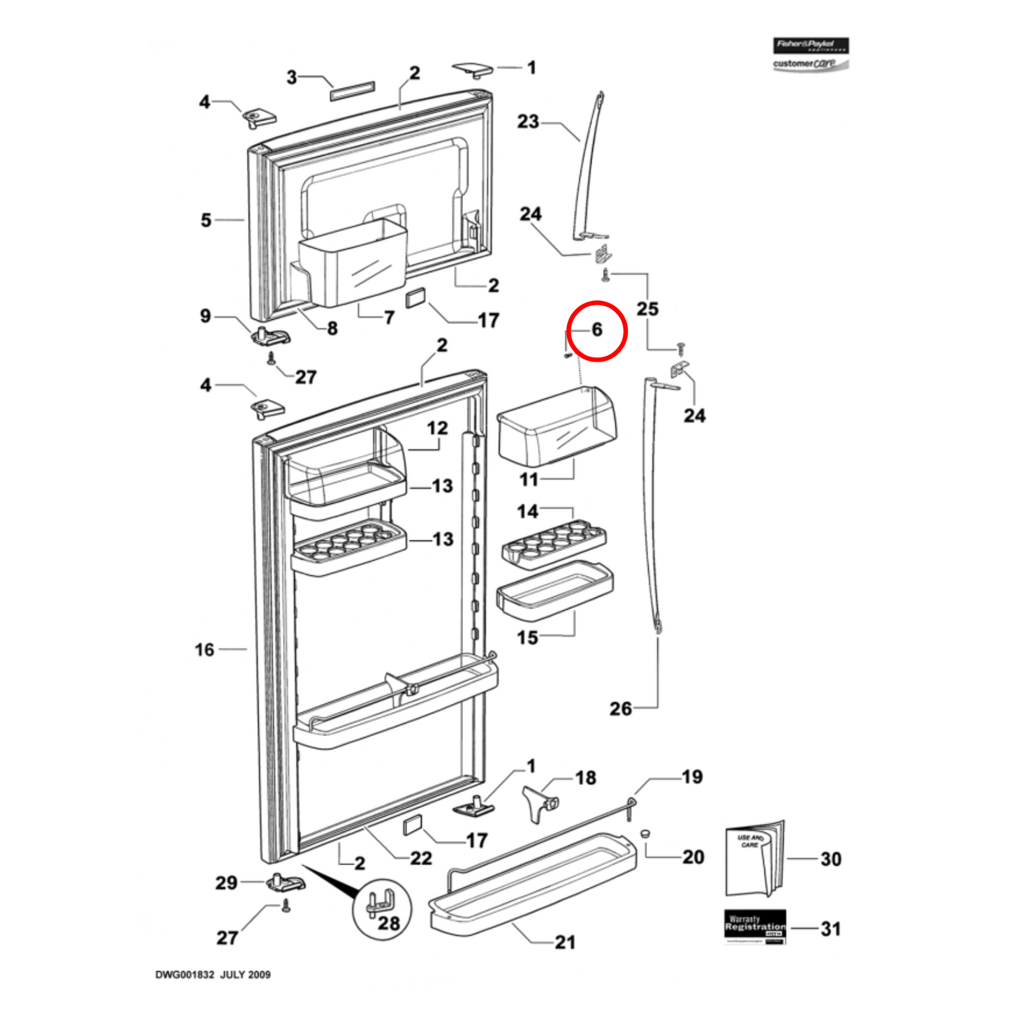 882141 Fisher & Paykel Fridge Door Shelf Lid Cover Right Hand