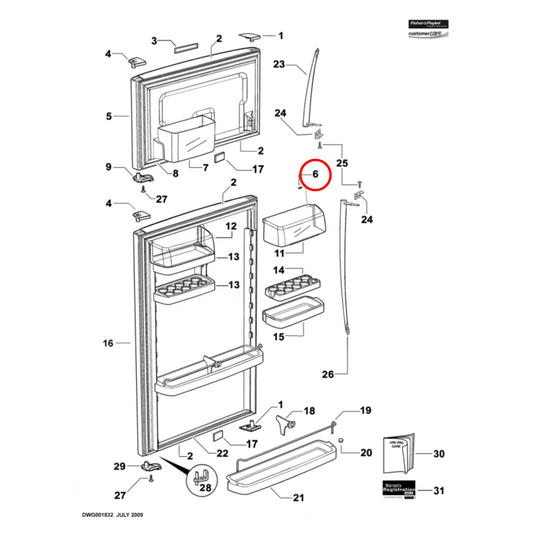 882141 Fisher & Paykel Fridge Door Shelf Lid Cover Right Hand