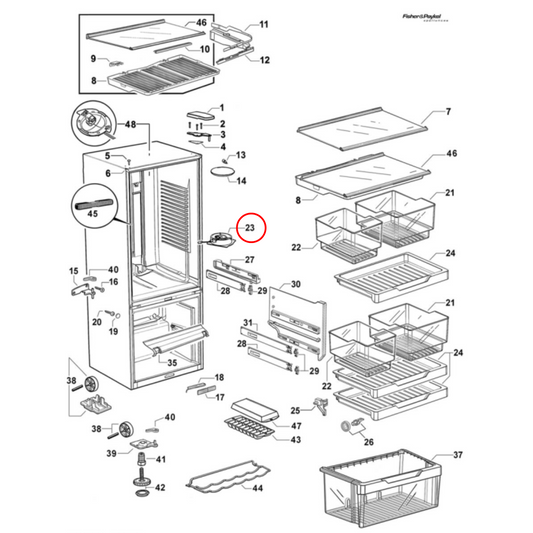 884518P Fisher & Paykel Fridge Fan DC Assembly Freezer Suspended - RFP100