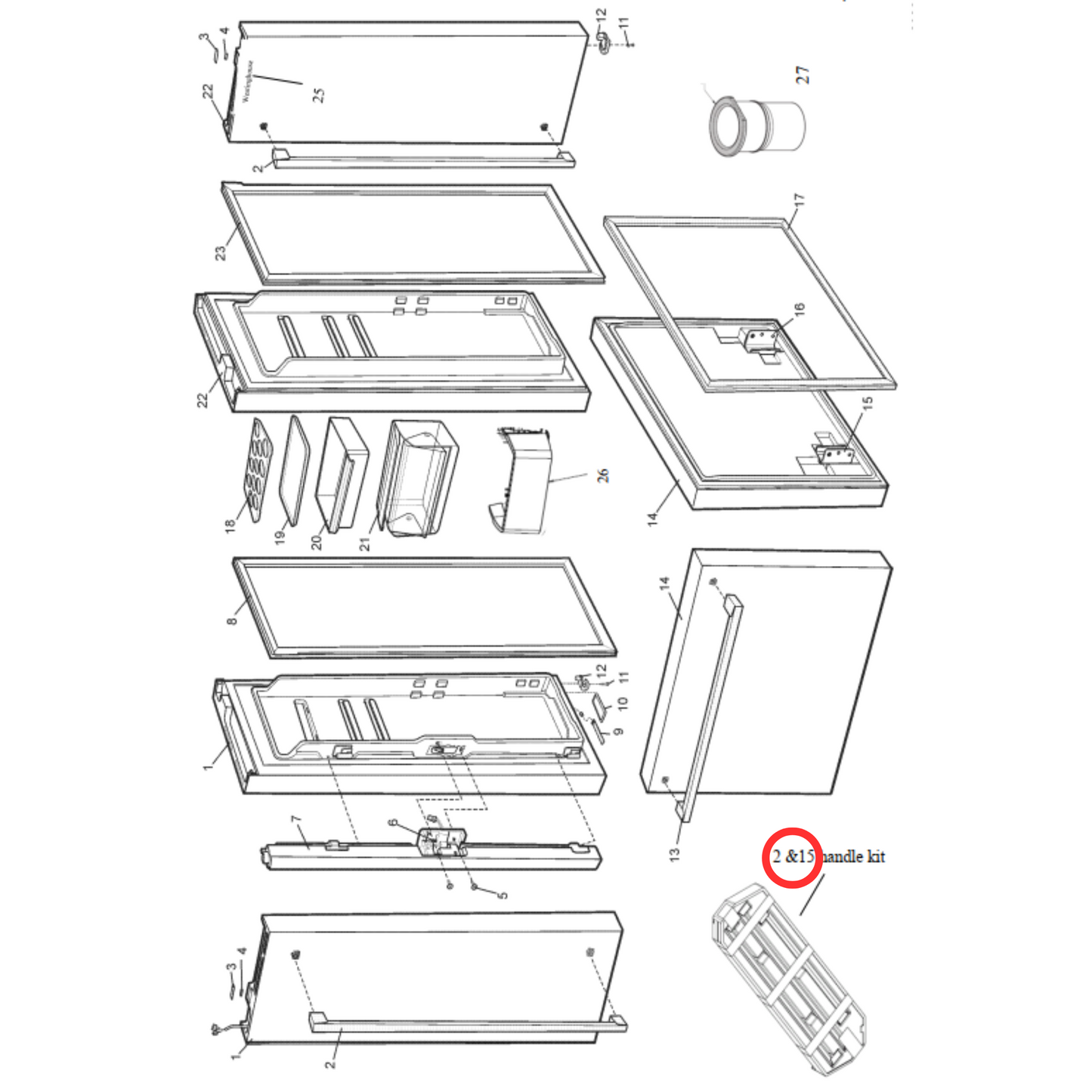 140023311131 Westinghouse Fridge Freezer Door Handle (Pack Of 3) - A02331101, A02331113