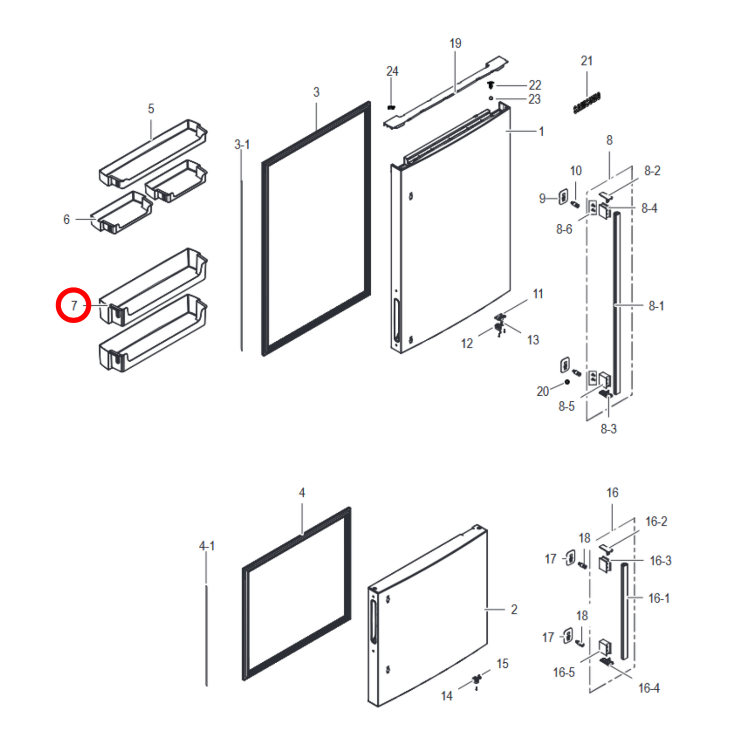 DA63-07161B Samsung Fridge Bottom Door Bottle Shelf