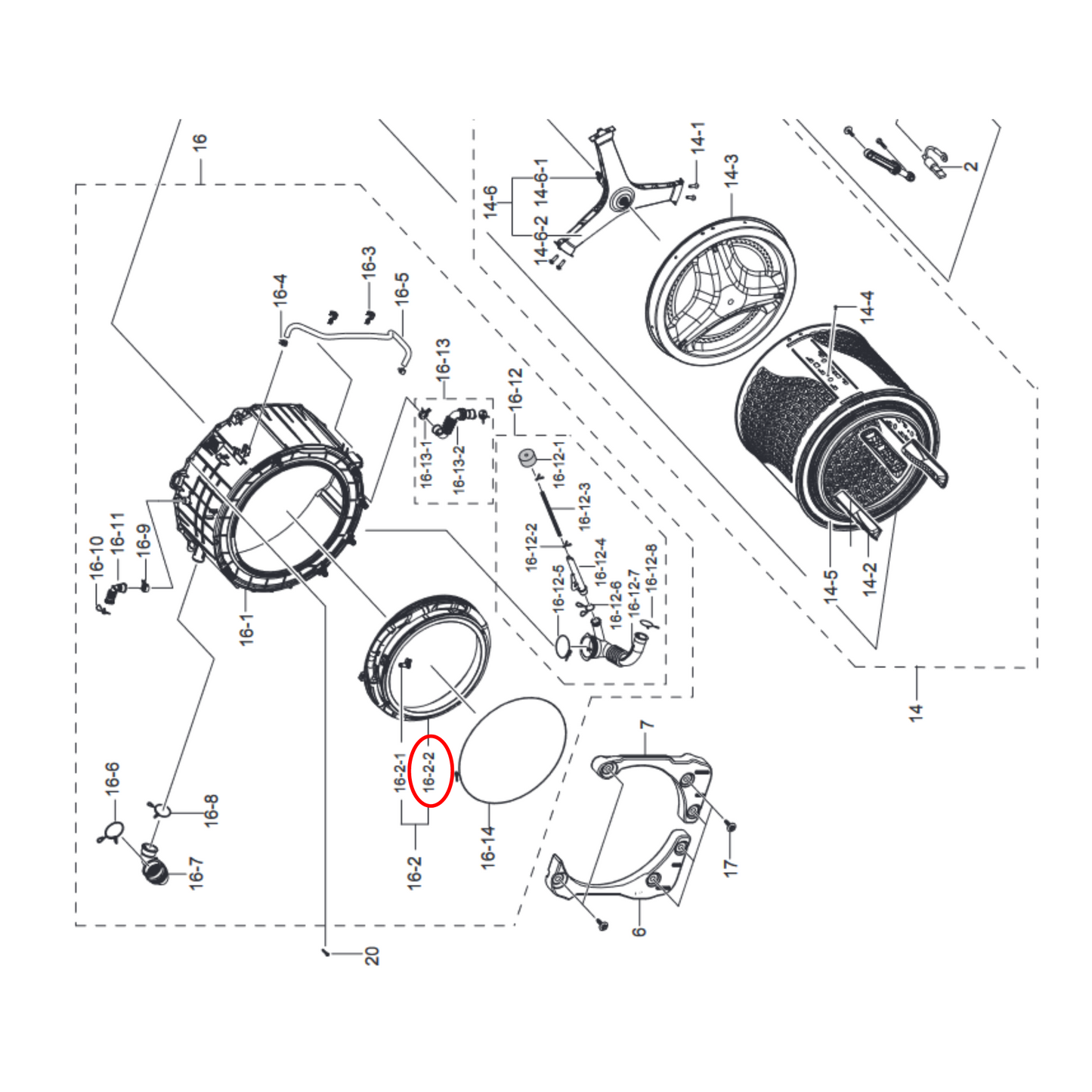 DC64-03690A Samsung Washing Machine Door Seal - DC64-03197A, DC97-18852A