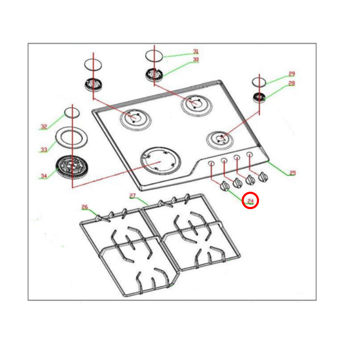 GHS604AFIC24F Euromaid Cooktop Gas Knob