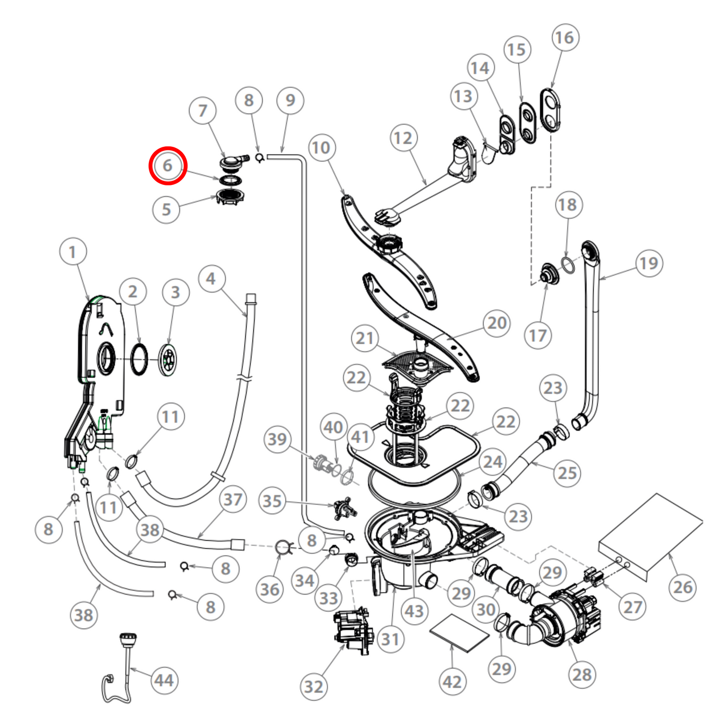 H0120202701 Fisher & Paykel, Haier Dishwasher Upper Sprayer Base (No Ring)