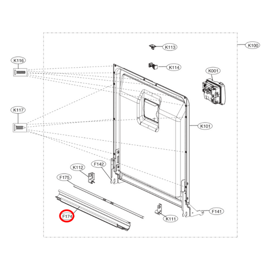 MDS65210410 LG Dishwasher Door Seal - MDS65210401