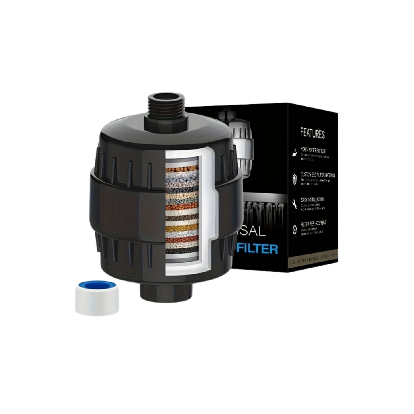 SF650 High Output Universal Shower Filter System With 12 Stage Cartridge Black Box Version Black