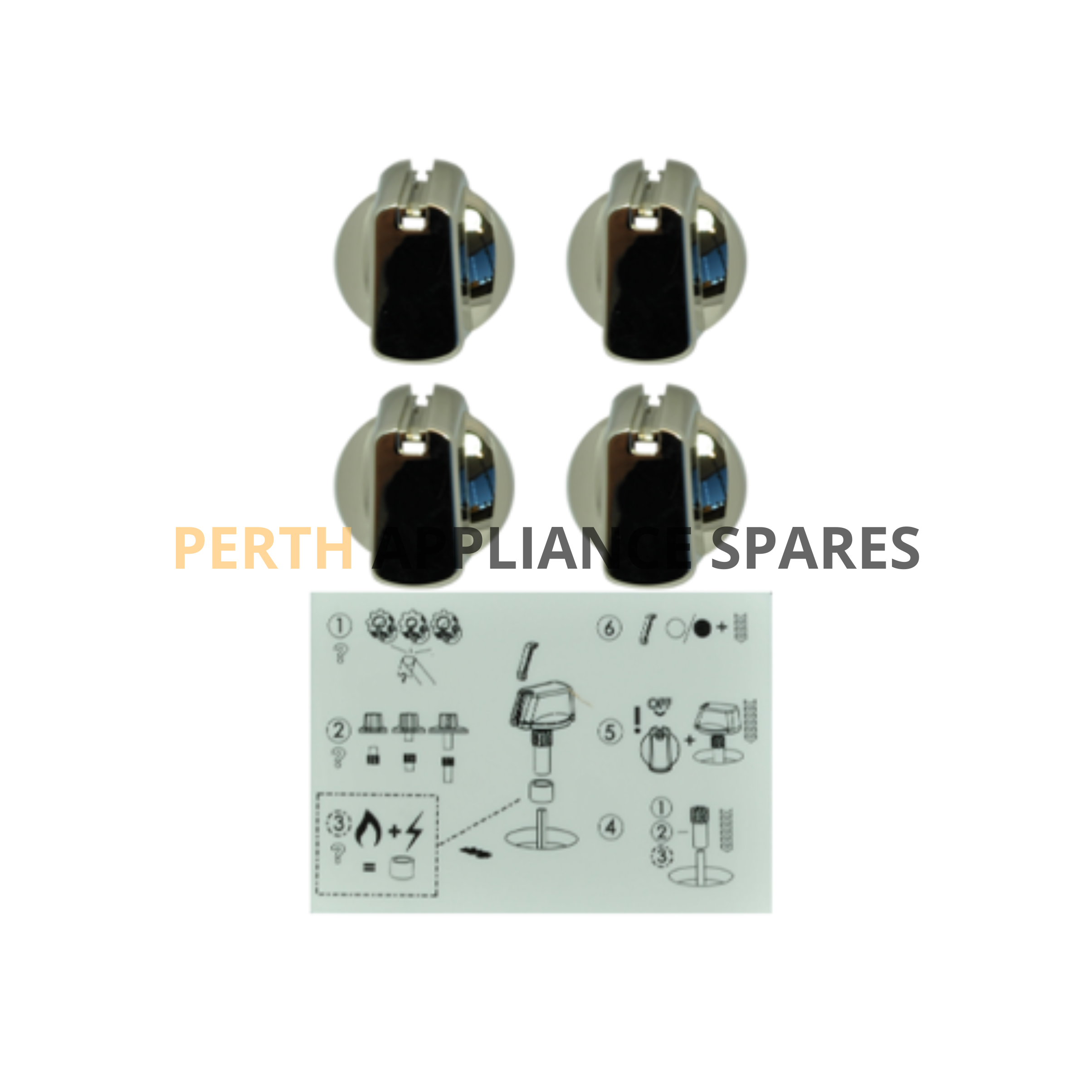 UK40C4 Universal Cooktop Knob Chrome 40Mm (Set Of 4) 0019008101, 00 Perth Appliance Spares